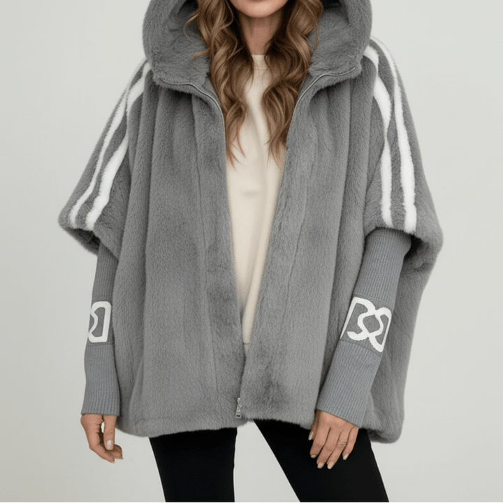 Veste En Fausse Fourrure Femme Oversize À Capuche Avec Manches En Tricot