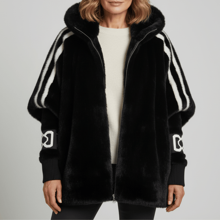 Veste En Fausse Fourrure Femme Oversize À Capuche Avec Manches En Tricot