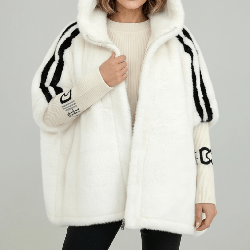 Veste En Fausse Fourrure Femme Oversize À Capuche Avec Manches En Tricot