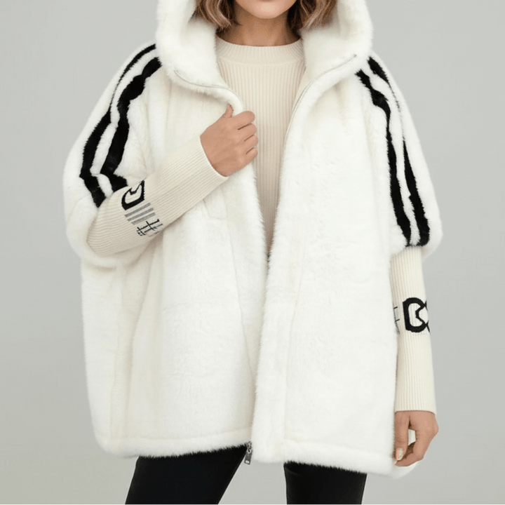 Veste En Fausse Fourrure Femme Oversize À Capuche Avec Manches En Tricot