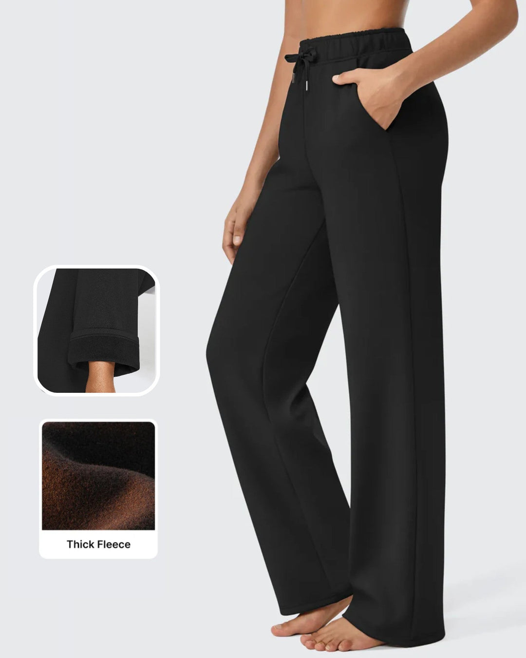Pantaloni da donna foderati in pile, vestibilità casual, con coulisse
