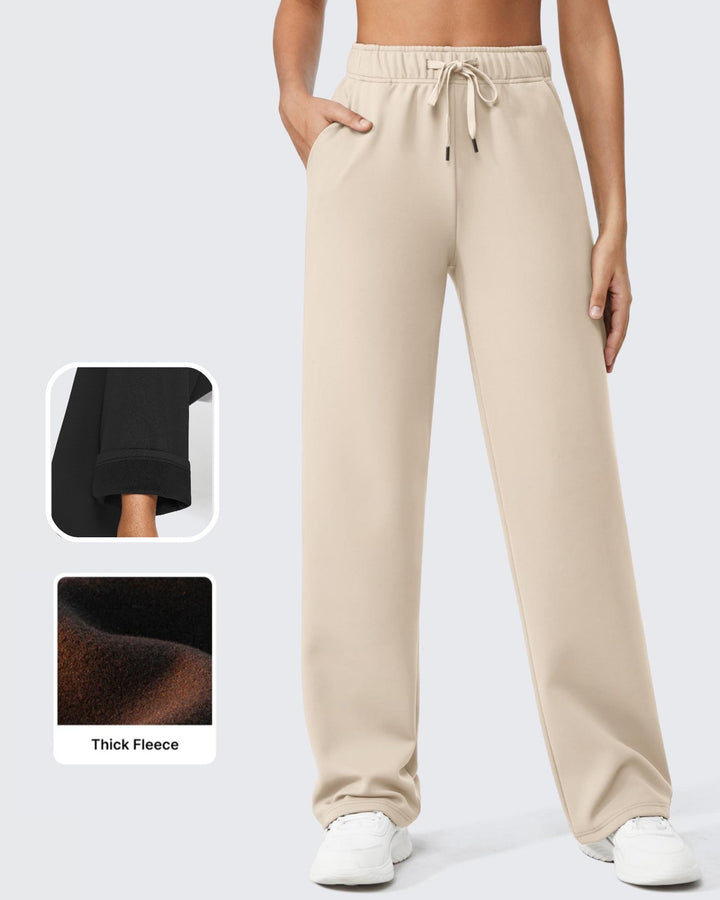 Pantaloni da donna foderati in pile, vestibilità casual, con coulisse