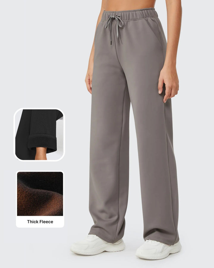 Pantaloni da donna foderati in pile, vestibilità casual, con coulisse