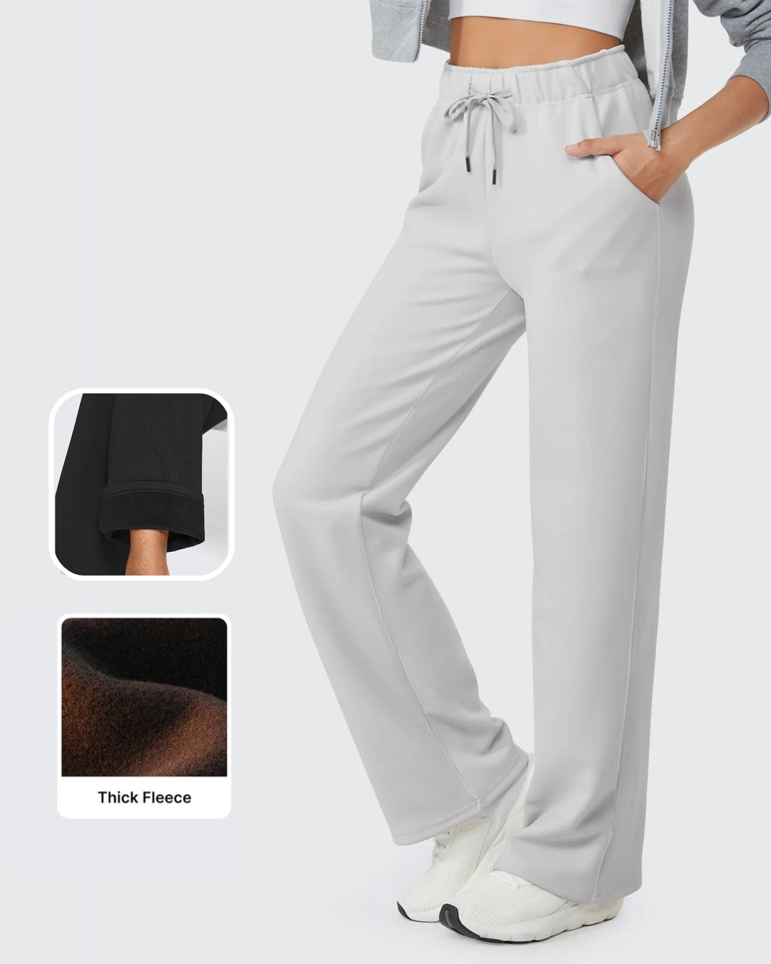 Pantaloni da donna foderati in pile, vestibilità casual, con coulisse