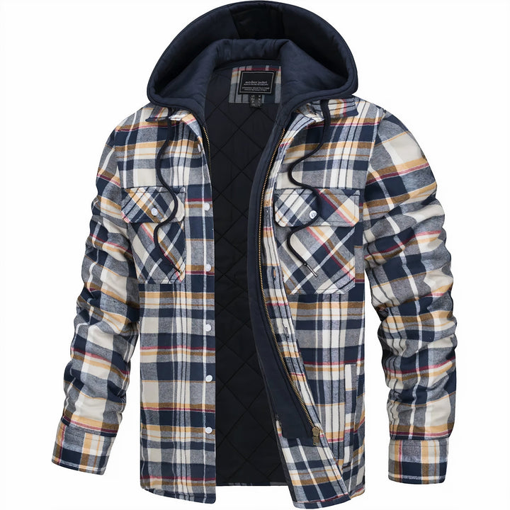 Veste à Carreaux à Capuche et Fermeture Zippée pour Homme