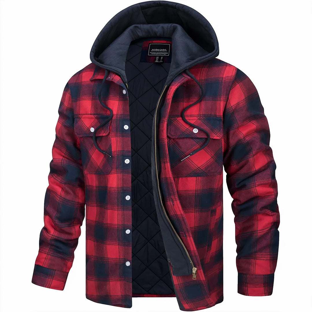 Veste à Carreaux à Capuche et Fermeture Zippée pour Homme