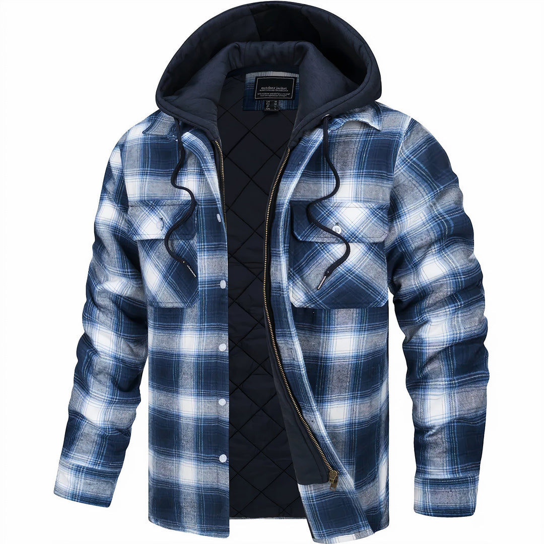 Veste à Carreaux à Capuche et Fermeture Zippée pour Homme