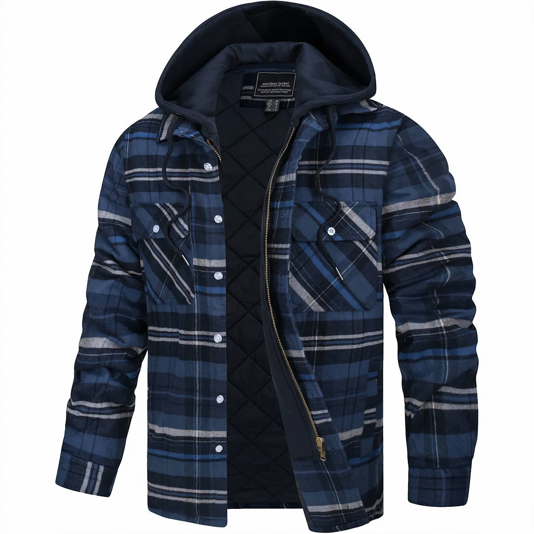 Veste à Carreaux à Capuche et Fermeture Zippée pour Homme