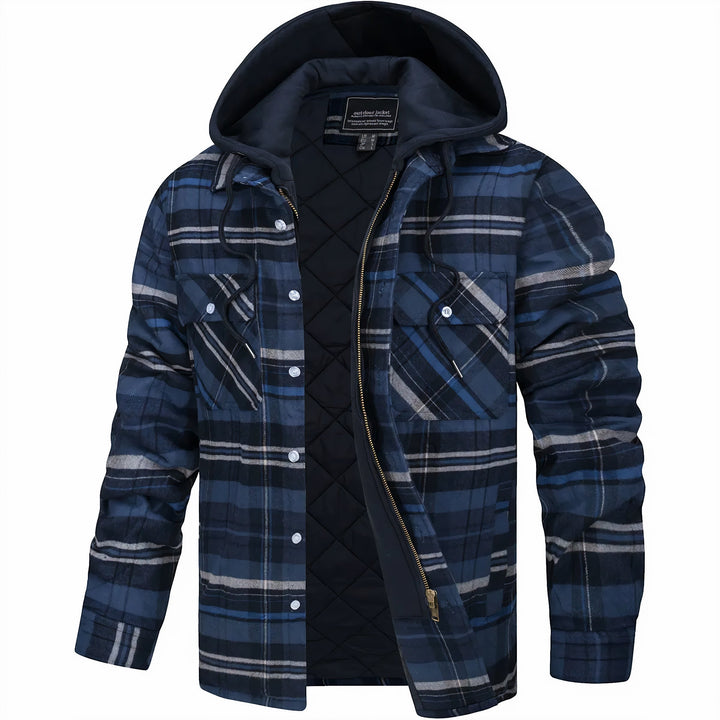 Veste à Carreaux à Capuche et Fermeture Zippée pour Homme
