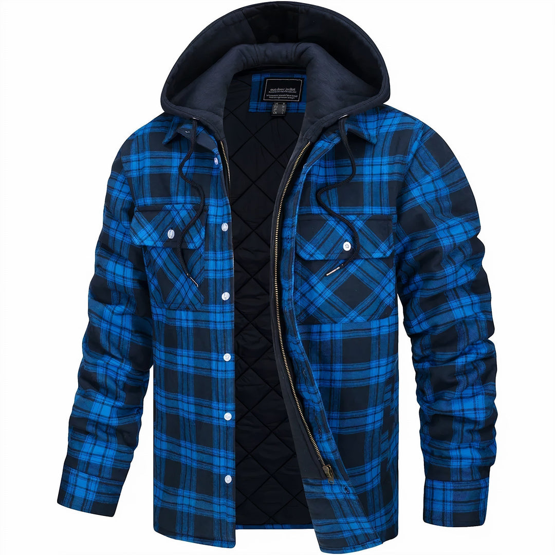 Veste à Carreaux à Capuche et Fermeture Zippée pour Homme