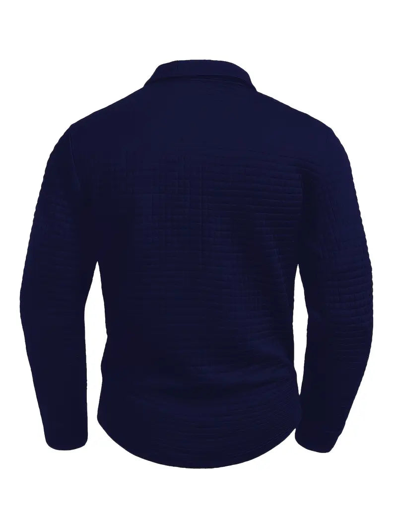 Polo da uomo a maniche lunghe in maglia goffrata con taschino sulla manica