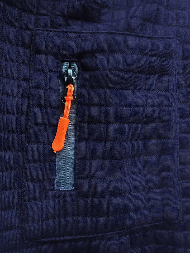 Polo da uomo a maniche lunghe in maglia goffrata con taschino sulla manica
