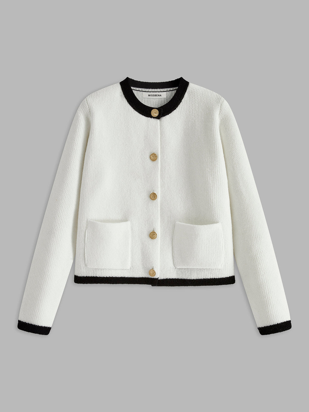 Cardigan Femme Ajusté Avec Poches Et Bordures Contrastées