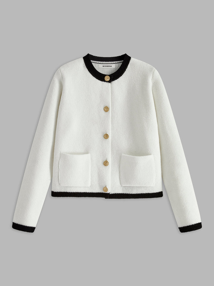 Cardigan Femme Ajusté Avec Poches Et Bordures Contrastées