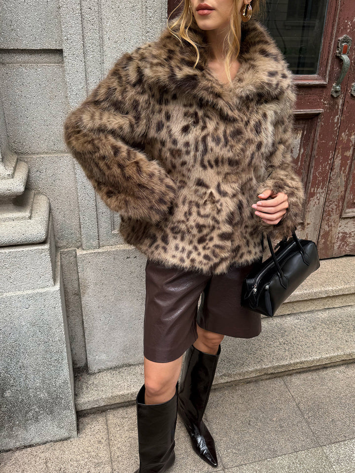 Veste Femme Courte En Fausse Fourrure Imprimé Léopard