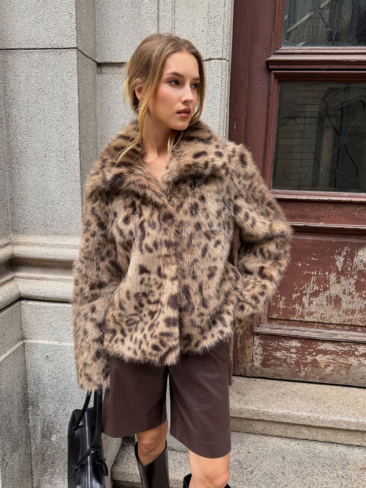 Veste Femme Courte En Fausse Fourrure Imprimé Léopard