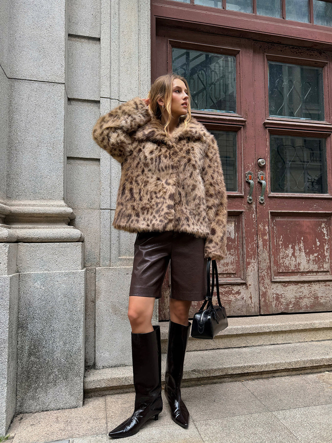Veste Femme Courte En Fausse Fourrure Imprimé Léopard