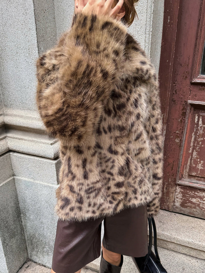 Veste Femme Courte En Fausse Fourrure Imprimé Léopard