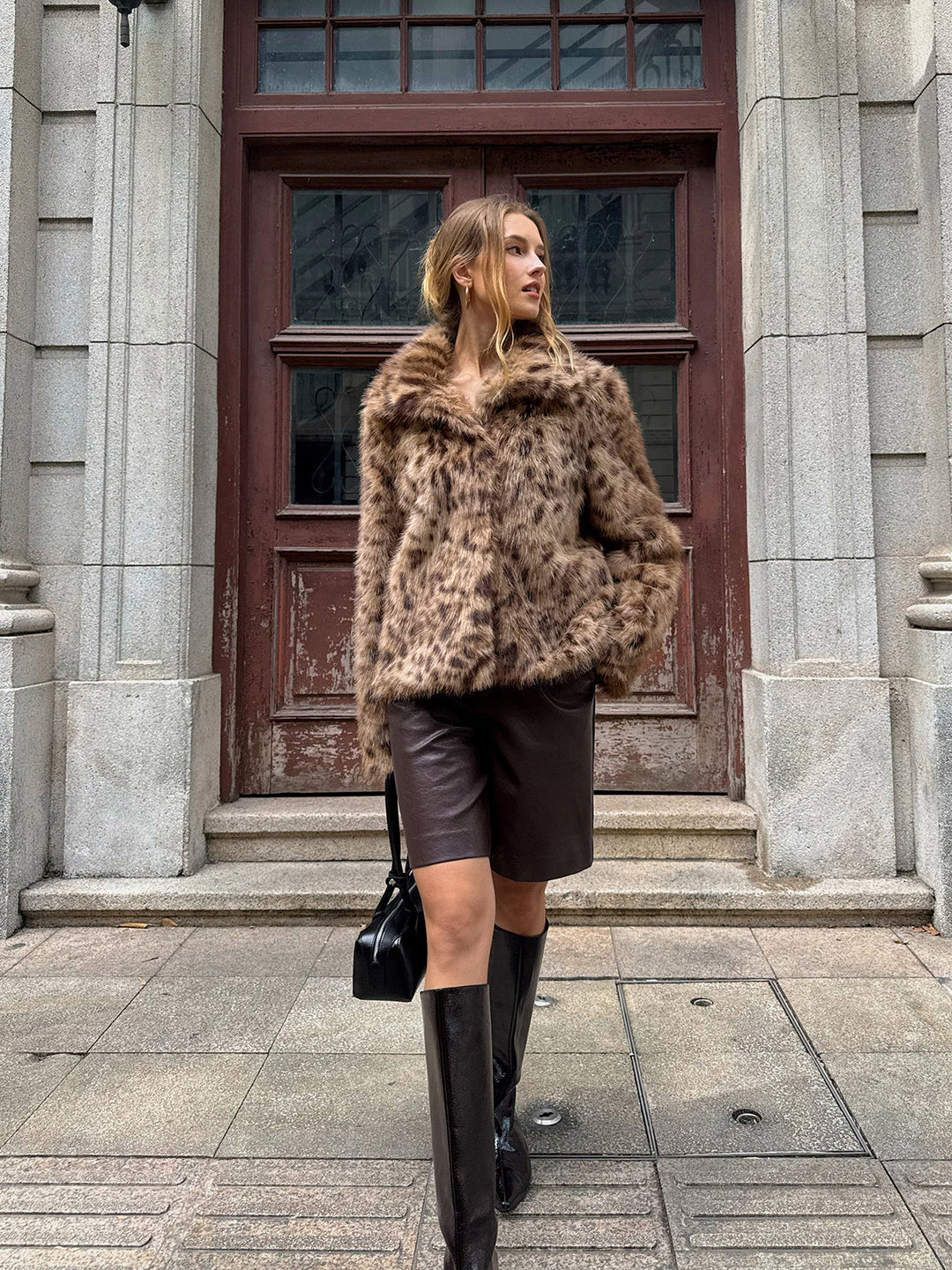 Veste Femme Courte En Fausse Fourrure Imprimé Léopard