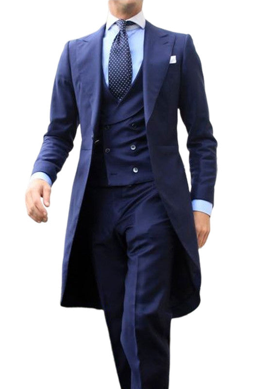 Costume Trois Pièces Homme Queue de Pie avec Gilet Croisé et Col Notch