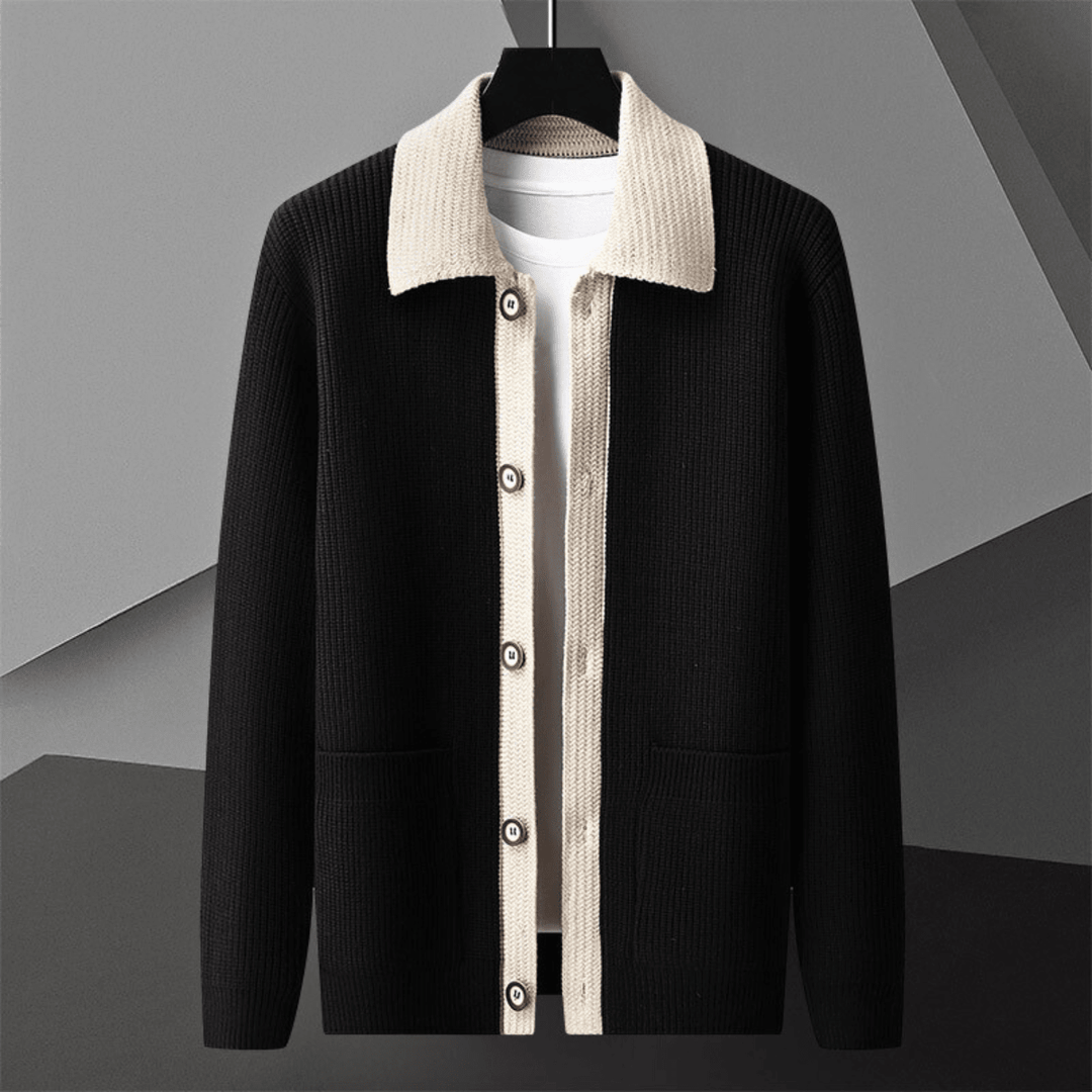 Chaleco de punto para hombre con cuello en contraste, botones y bolsillos