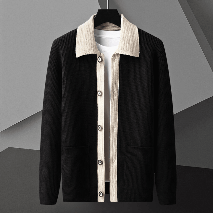 Chaleco de punto para hombre con cuello en contraste, botones y bolsillos