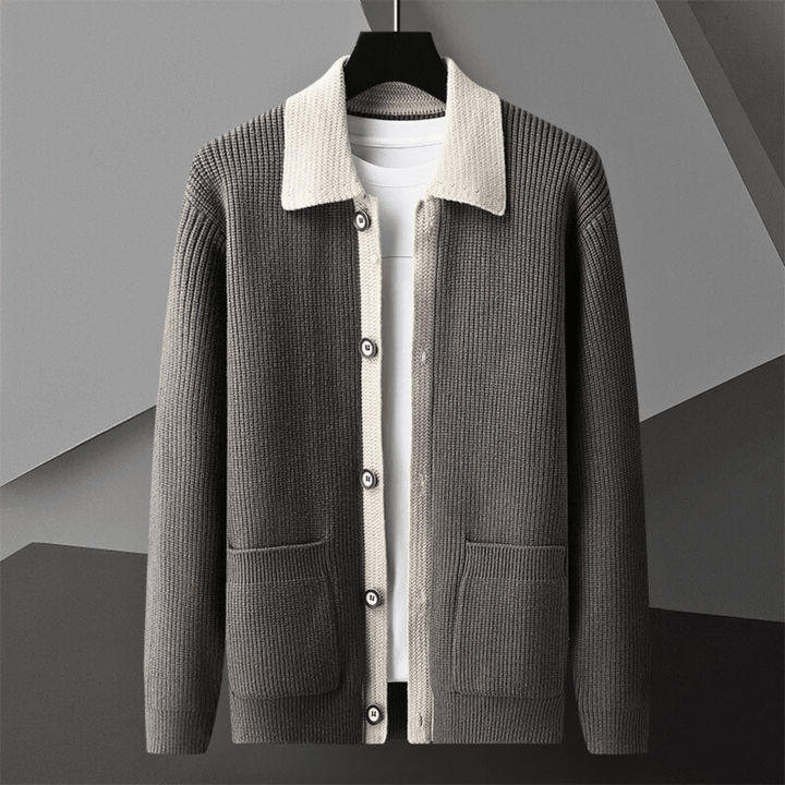 Chaleco de punto para hombre con cuello en contraste, botones y bolsillos