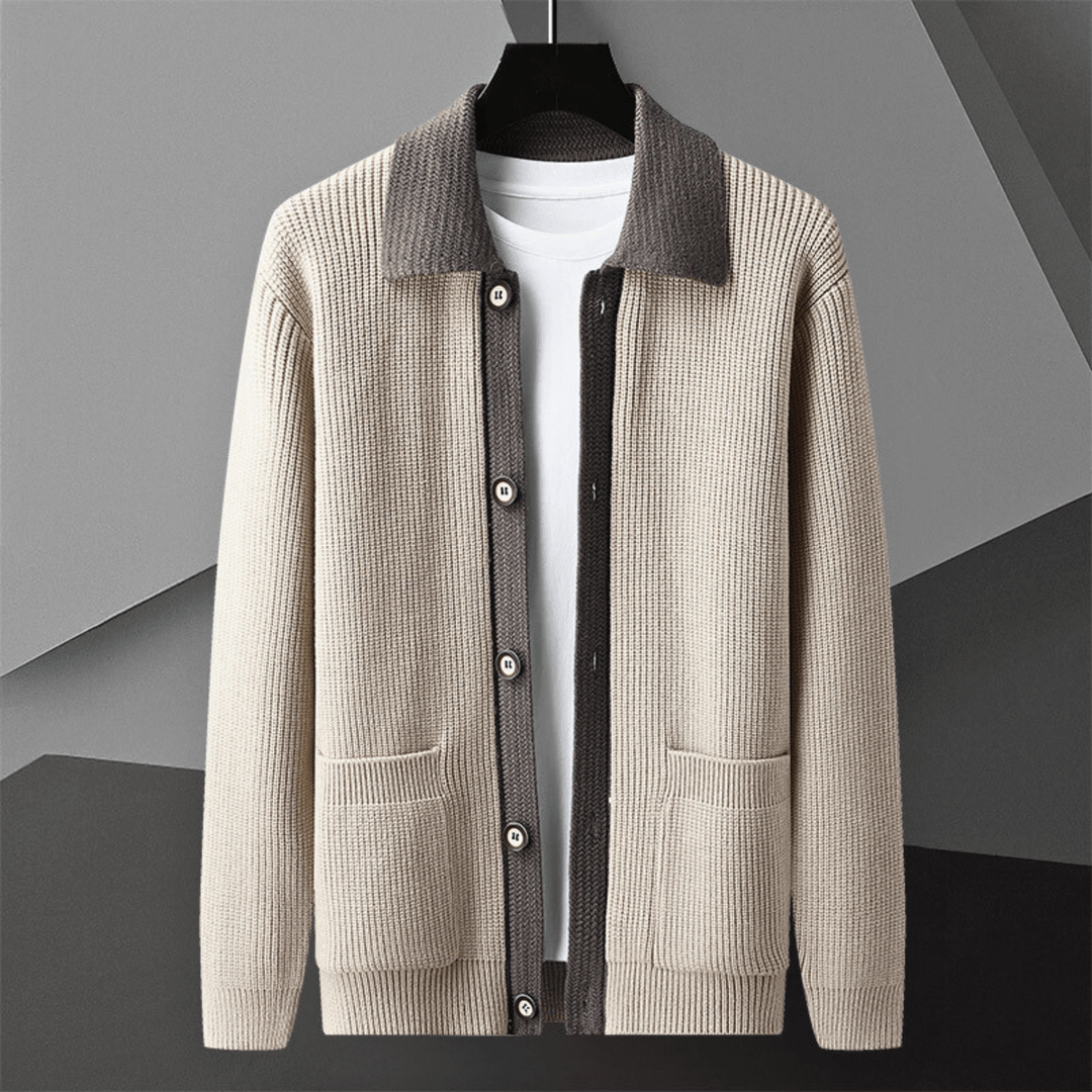 Chaleco de punto para hombre con cuello en contraste, botones y bolsillos