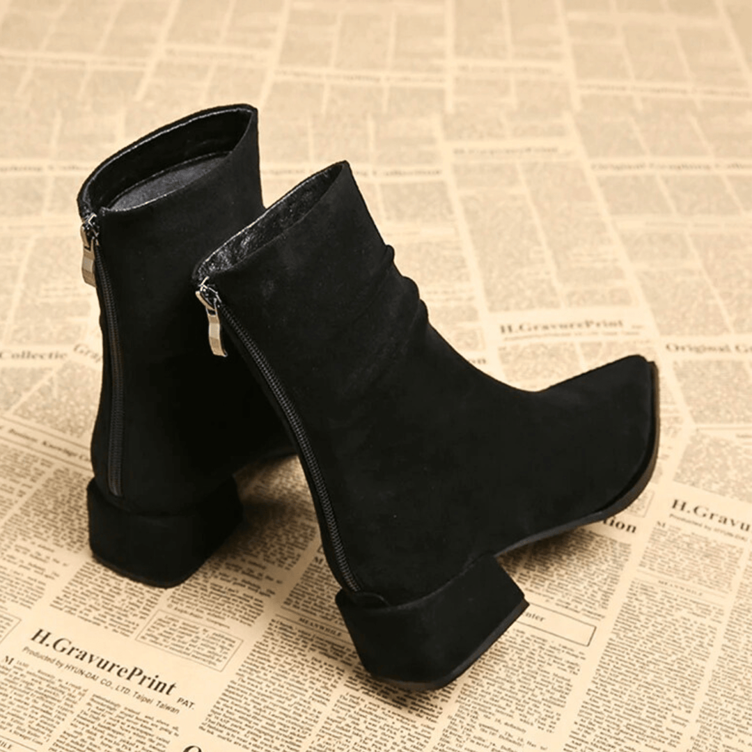 Bottines Femme À Bout Pointu Aspect Suédine Talon Carré