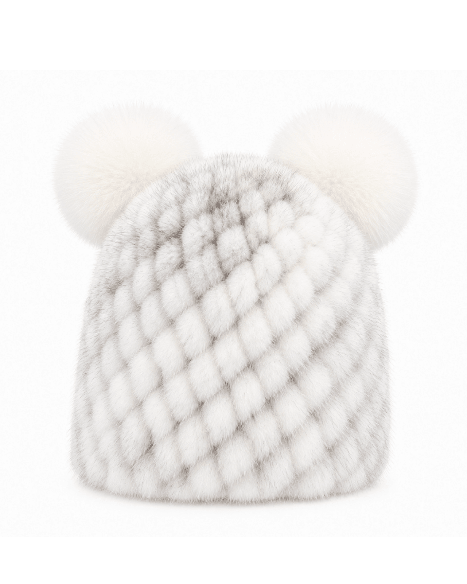 Bonnet de Ski Femme en Fourrure Synthétique Tricoté à Double Pompon