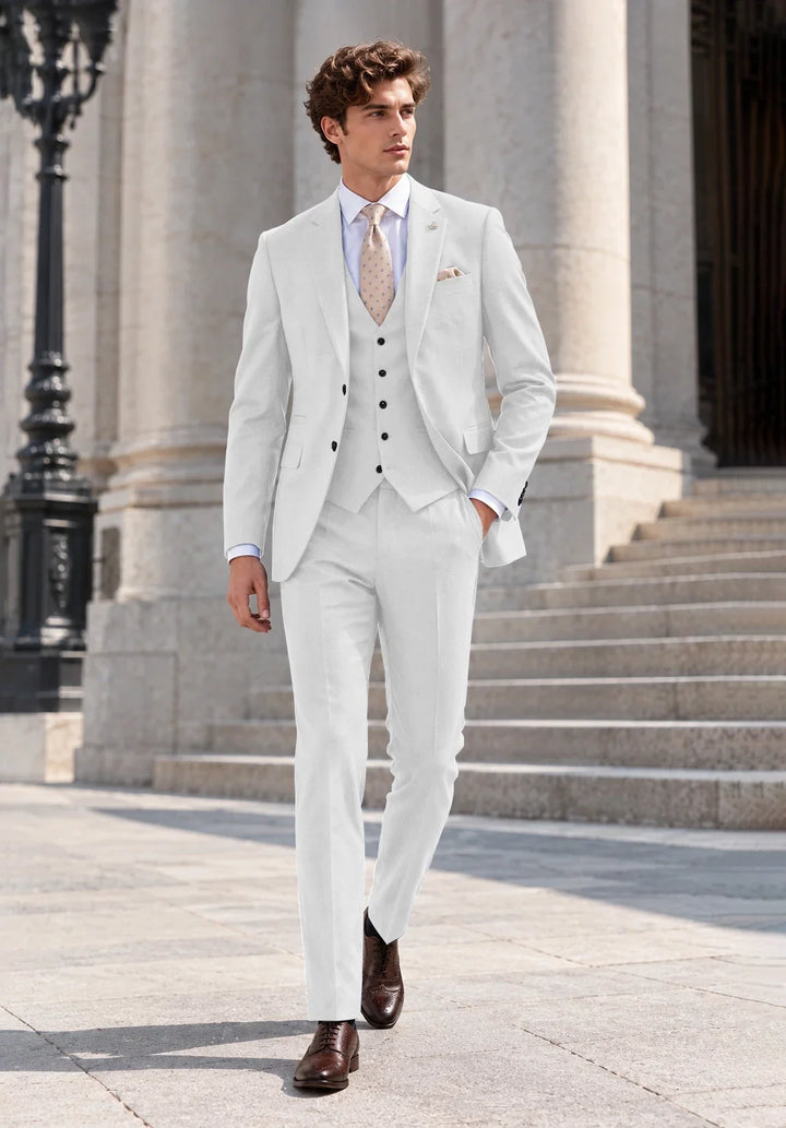 Costume Trois Pièces Homme Coupe Moderne avec Col Notch et Gilet Cinq Boutons