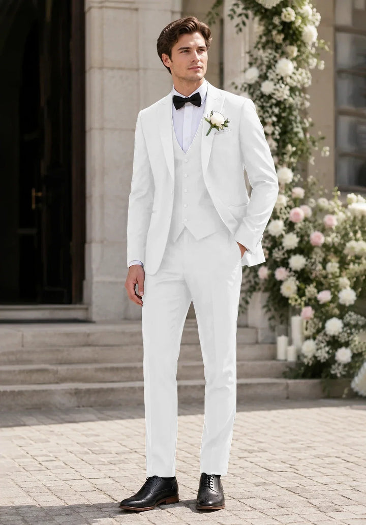 Costume Trois Pièces Homme Coupe Slim avec Col Notch et Gilet Assorti Élégant