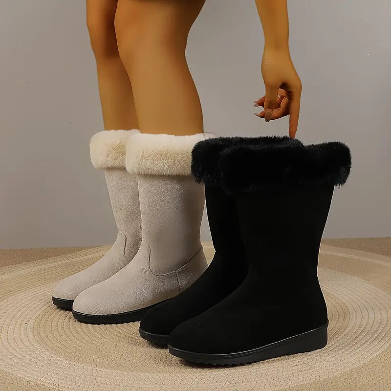 Bottes D'Hiver Femme Doublées Fausse Fourrure Avec Fermeture À Glissière