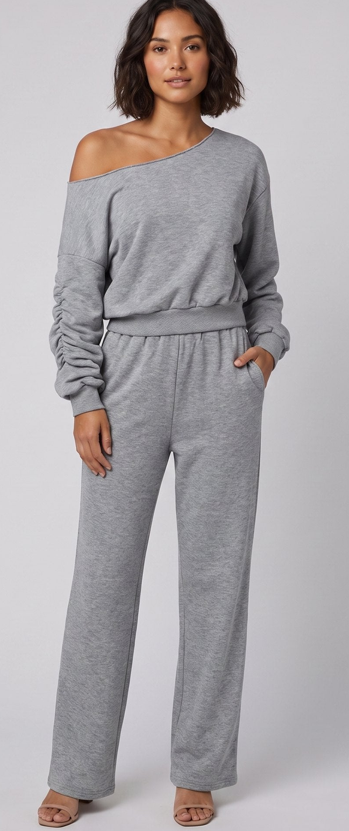Ensemble Femme Deux Pièces Haut Asymétrique Épaules Dénudées Et Pantalon