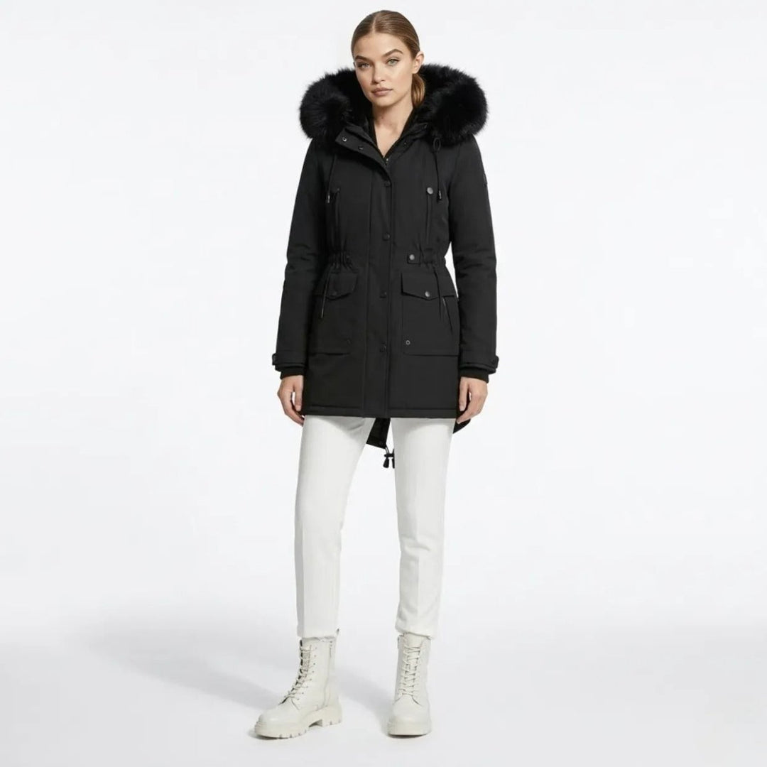 Parka Femme à Capuche Fourrure Synthétique Taille Ajustable