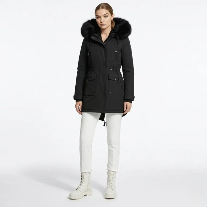 Parka Femme à Capuche Fourrure Synthétique Taille Ajustable