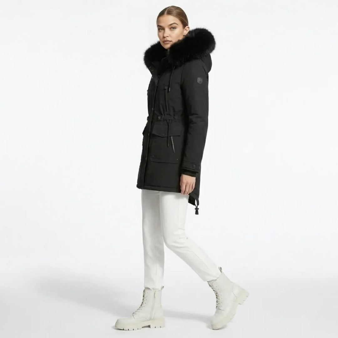 Parka Femme à Capuche Fourrure Synthétique Taille Ajustable