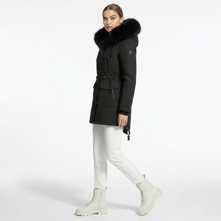 Parka Femme à Capuche Fourrure Synthétique Taille Ajustable