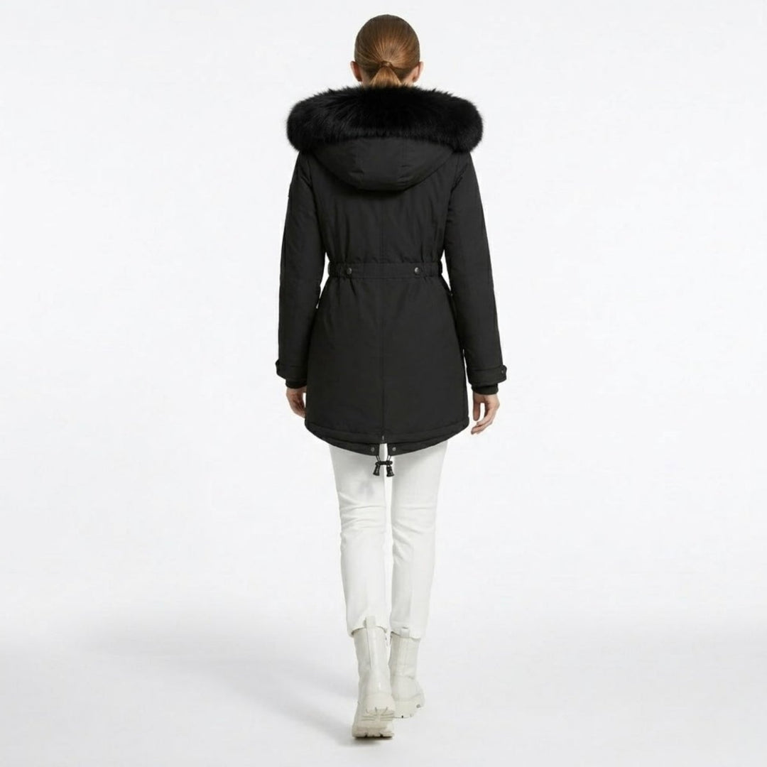 Parka Femme à Capuche Fourrure Synthétique Taille Ajustable