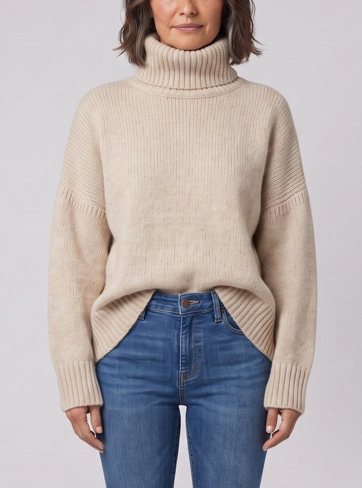 Pull Col Roulé Femme Maille Douce Coupe Décontractée
