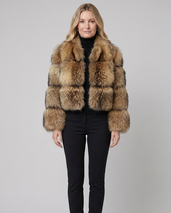 Manteau Femme Courte En Fausse Fourrure Coupe Ajustée Manches Longues