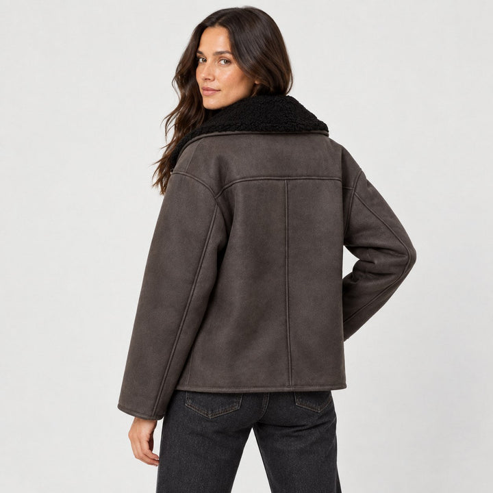 Veste d'Hiver Femme Doublée Fausse Fourrure avec Grands Revers