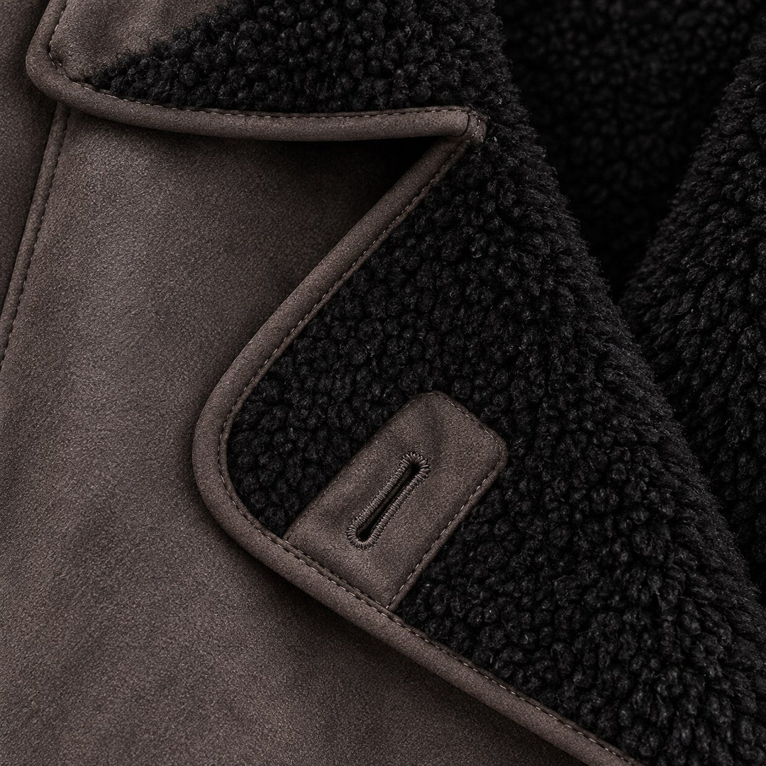Veste d'Hiver Femme Doublée Fausse Fourrure avec Grands Revers