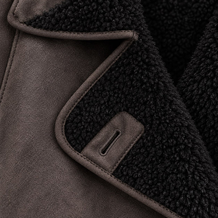 Veste d'Hiver Femme Doublée Fausse Fourrure avec Grands Revers