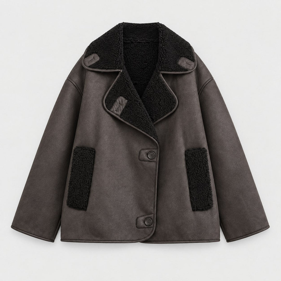 Veste d'Hiver Femme Doublée Fausse Fourrure avec Grands Revers