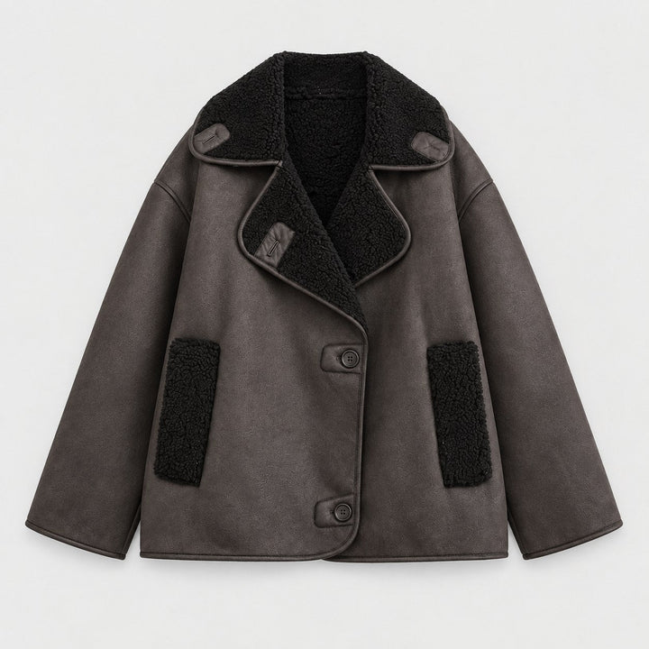 Veste d'Hiver Femme Doublée Fausse Fourrure avec Grands Revers