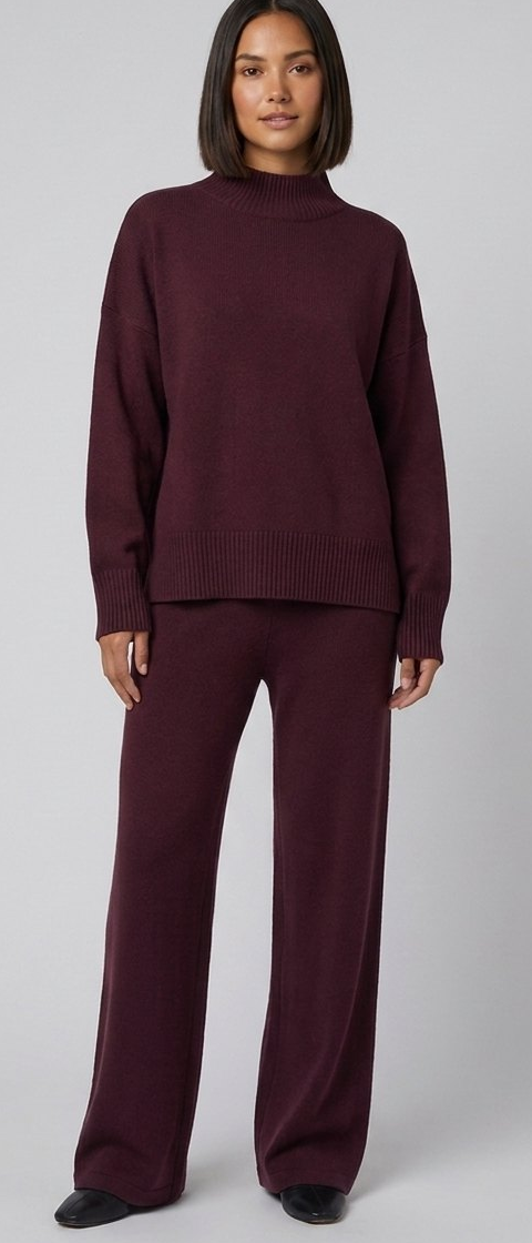 Dames 2-delige gebreide set met coltrui en wijde broek