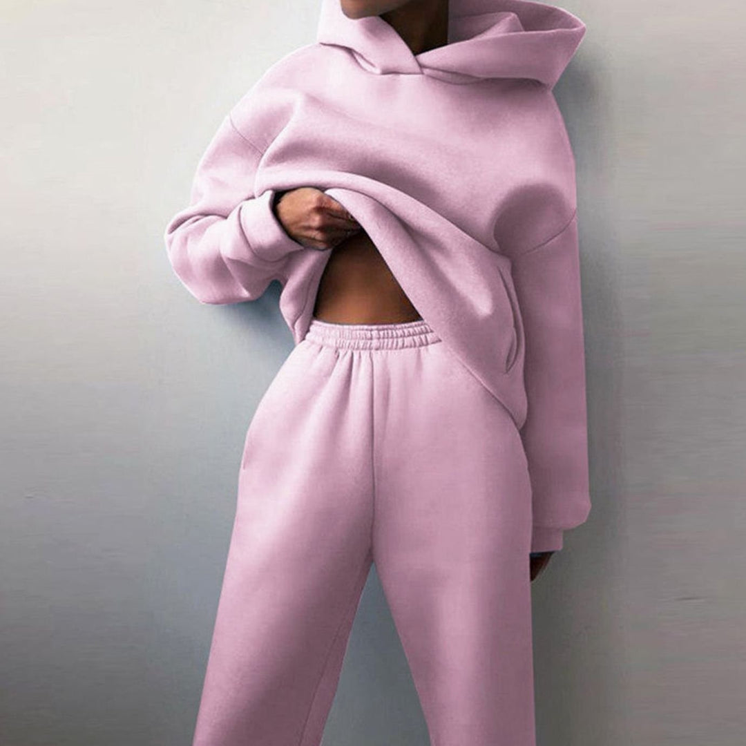 Zweiteiliges Damen-Set mit kurzem Oversize-Kapuzenpullover und Jogginghose mit hohem Bund