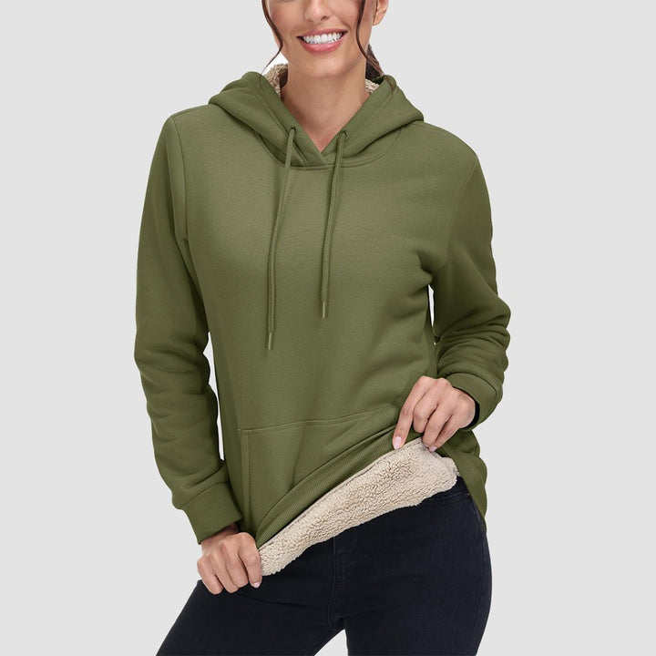 Sweat à Capuche Femme Doublé Sherpa avec Poche Kangourou