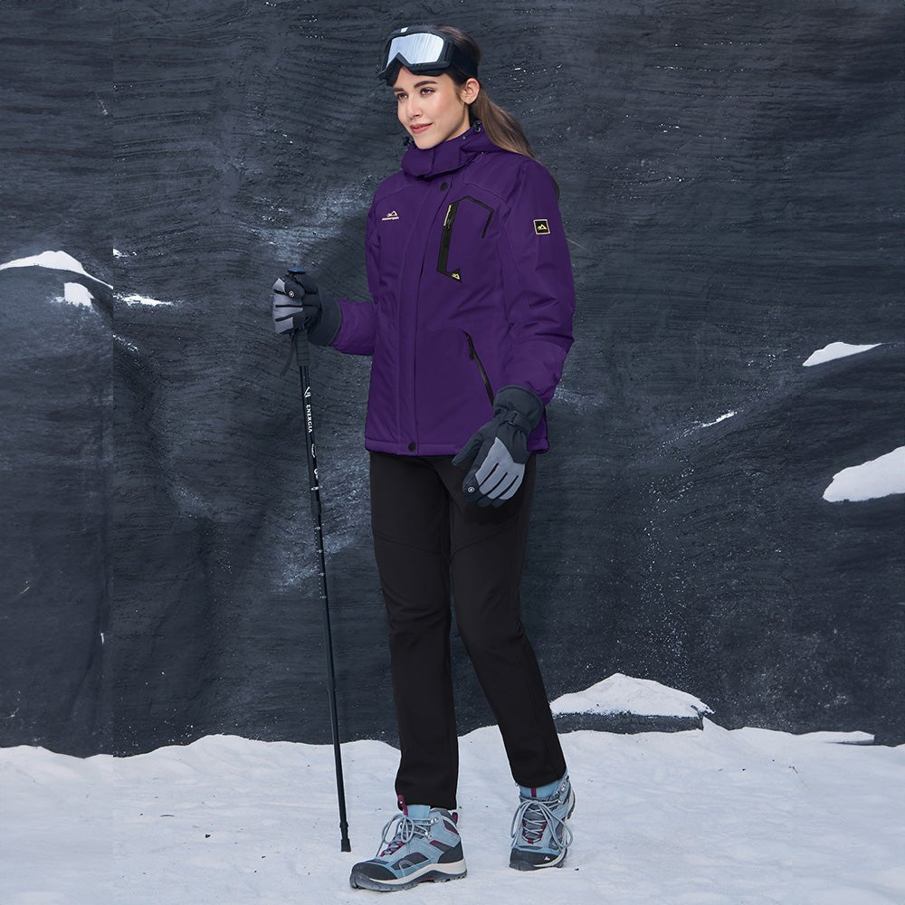 Veste de Ski Femme Doublée Polaire Imperméable Col Montant